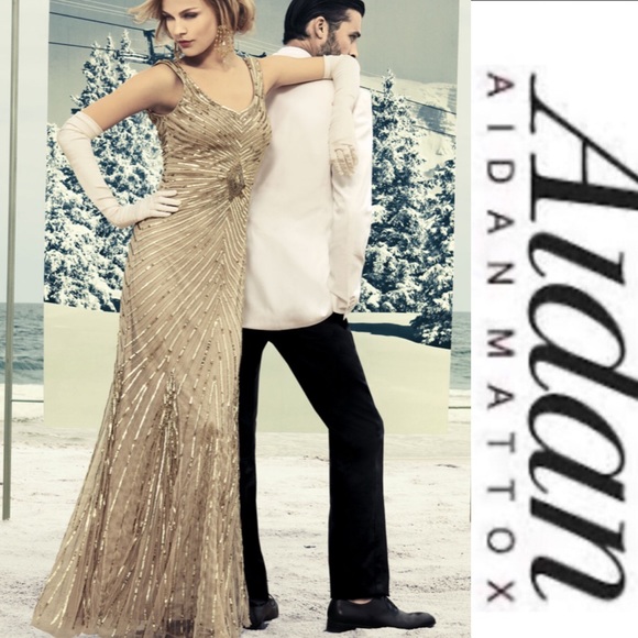 Aidan Mattox Dresses & Skirts - Aidan Mattox Metallic Chevron Sequin sleeveless long gown